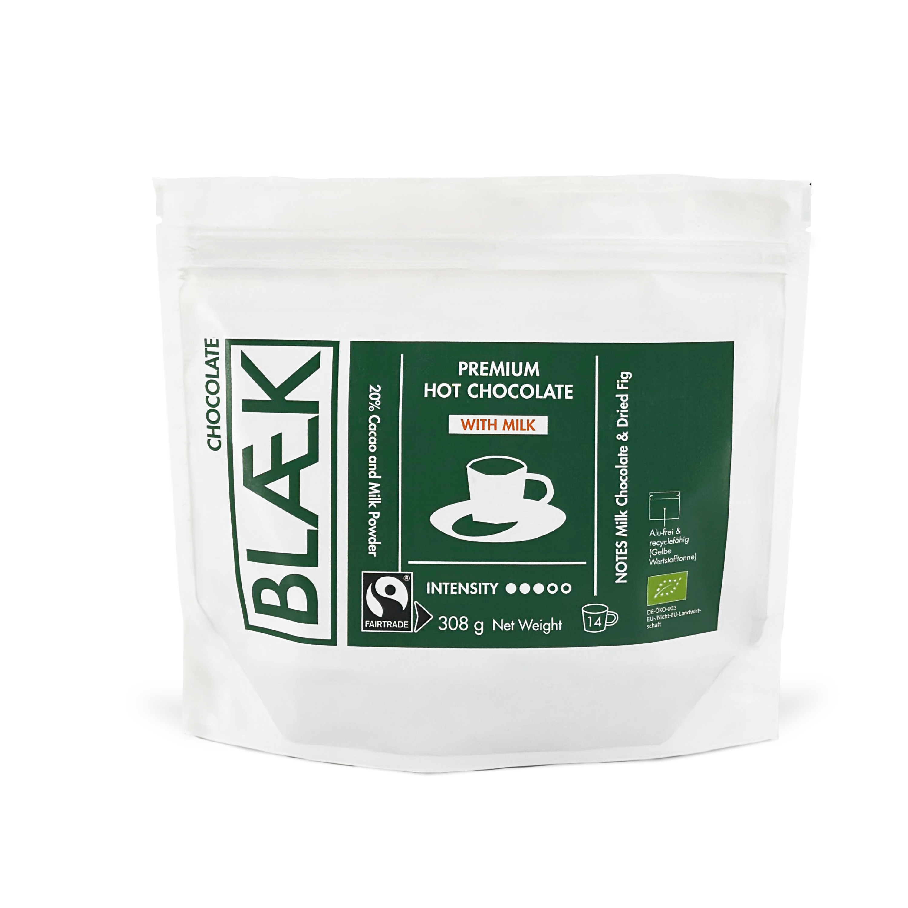 BLÆK Premium Hot Chocolate - Organic, Fairtrade with Organic Milk Powder (308g)
