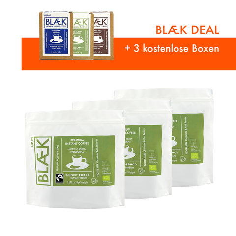 BLÆK Friday Deal - Instant Kaffee NØ.2 - 150g Bags + 3 x Boxen