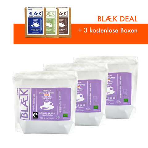 BLÆK Friday Deal - Instant Kaffee NØ.4 - 150g Bags + 3 x Boxen