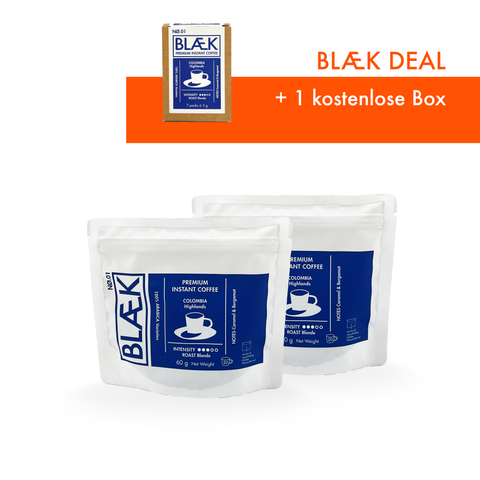 BLÆK Friday Deal - Instant Kaffee NØ.1 - 60g Bags + 1 x Box